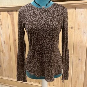 Brown Leopard Print Long-Sleeve Women's Top